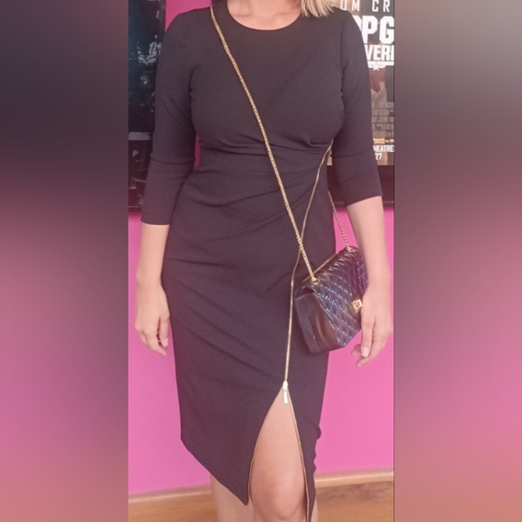 Calvin Klein Asymmetrical Exposed Zip Front Sheath Dress Size 6 Black Original - Picture 3 of 5